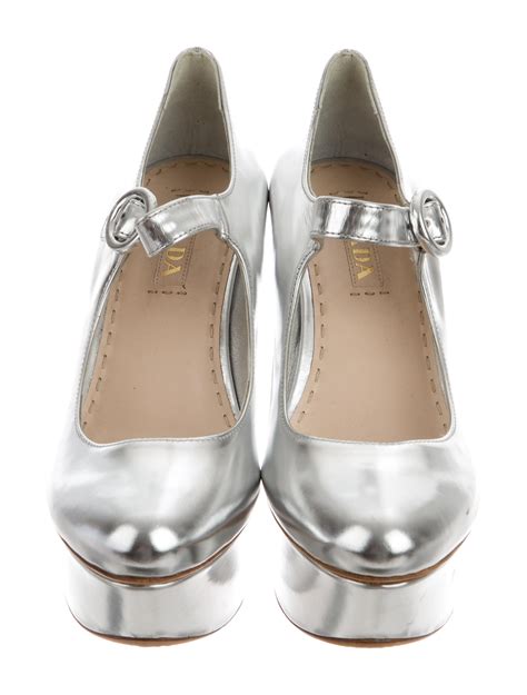 prada metallic leather mary jane pumps|mary jane slingback pumps.